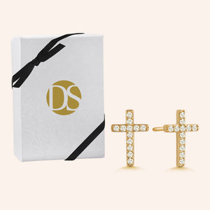 "Holy Me" 0.8CTW Pave Cross Stud Earrings - Sterling Silver / Gold Vermeil
