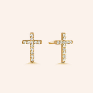 "Holy Me" 0.8CTW Pave Cross Stud Earrings - Sterling Silver / Gold Vermeil