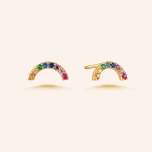 "Prism" 0.9CTW Pave Linear Rainbow Stud Earrings - Gold Vermeil over Sterling Silver