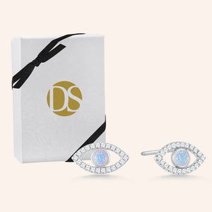 "Eye See you" 0.9CTW Round Opal Halo Evil Eye Earrings -  Sterling Silver / Rose Gold Vermeil