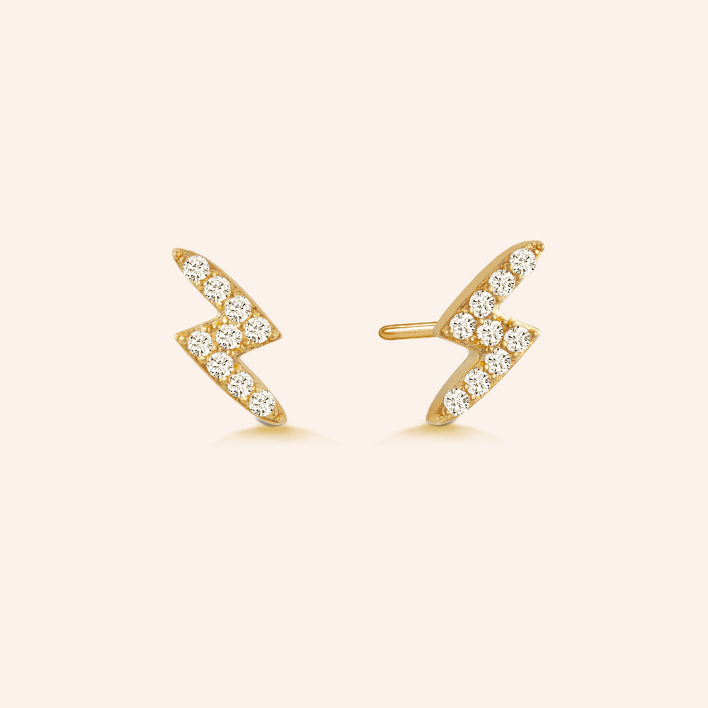 "Keep Shining" 0.8CTW Pave Lightning Stud Earrings Gold Vermeil