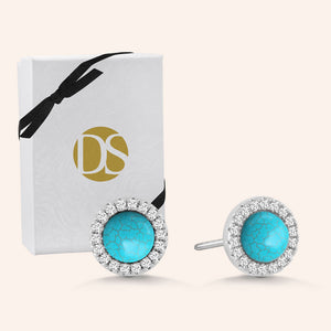 "Little Moment's" 0.8CTW Pave and Turquoise Halo Stud Earrings