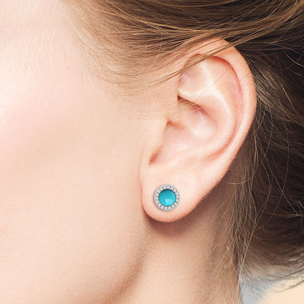 "Little Moment's" 0.8CTW Pave and Turquoise Halo Stud Earrings