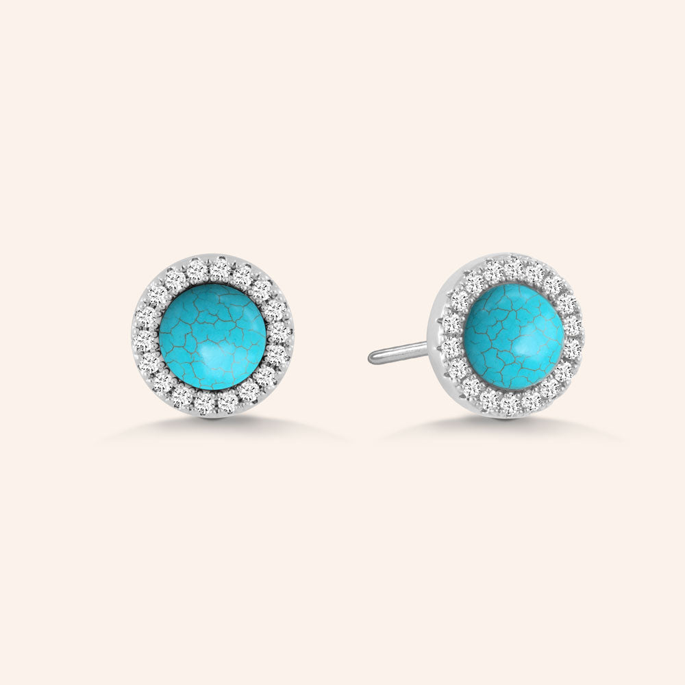 "Little Moment's" 0.8CTW Pave and Turquoise Halo Stud Earrings