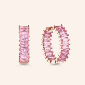"The Oasis" 5.5CTW Rose Quartz Inside-Outside Hoop Earrings - Rose Gold