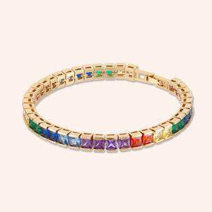 "In the WOW" 19CTW Rainbow Princess Cut Tennis Bracelet - Includes Extender - Gold