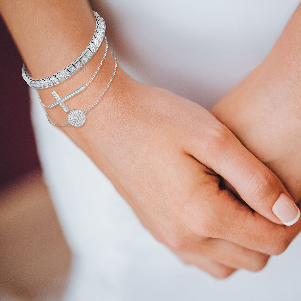 "In the WOW" 19CTW  Princess Cut Tennis Bracelet - Includes Extender - Silver