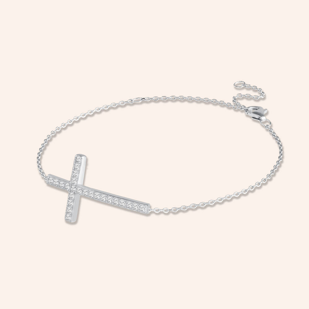 "Holy Me" 0.6CTW Pave Cross Bracelet - Sterling Silver / Gold Vermail