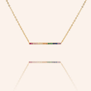 "Always with Me" 1.0CTW Rainbow Pave Delicate ID  Necklace- Gold Vermeil over Sterling Silver