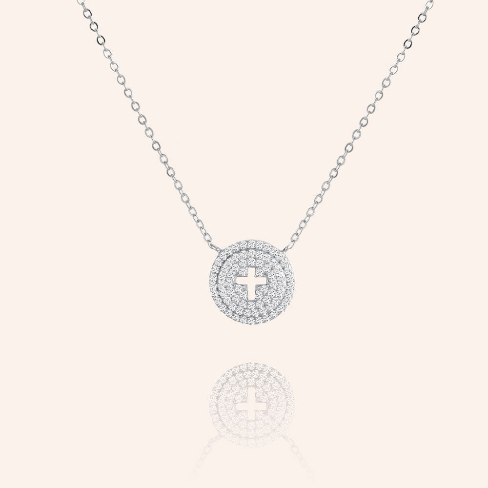 "To Have and to Hold" 1.0CTW Pave Circle Cut-out Cross Necklace- Sterling Silver / Gold Vermeil