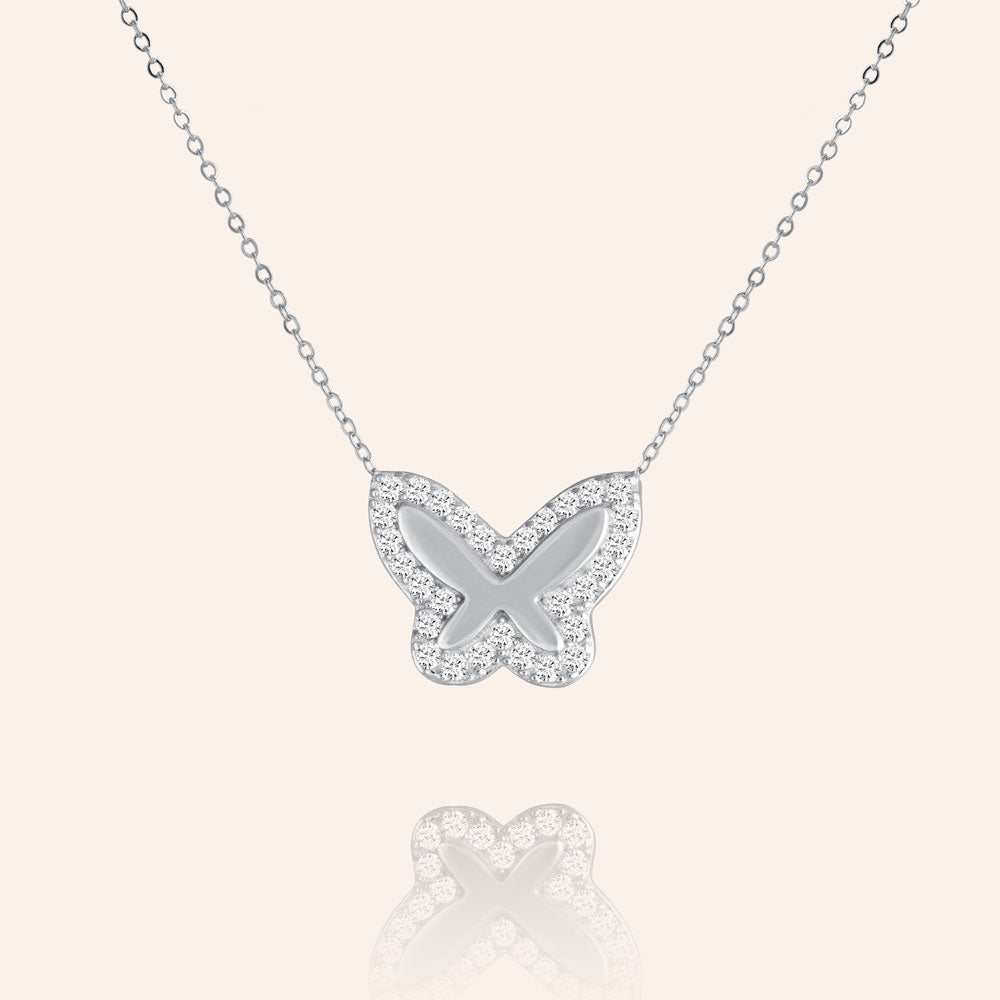 "Bella" 0.5CTW Pave Butterfly Necklace- Sterling Silver / Gold Vermeil