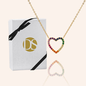 "Where Love Is" 0.8CTW Rainbow Pave Heart Pendant Necklace - Gold
