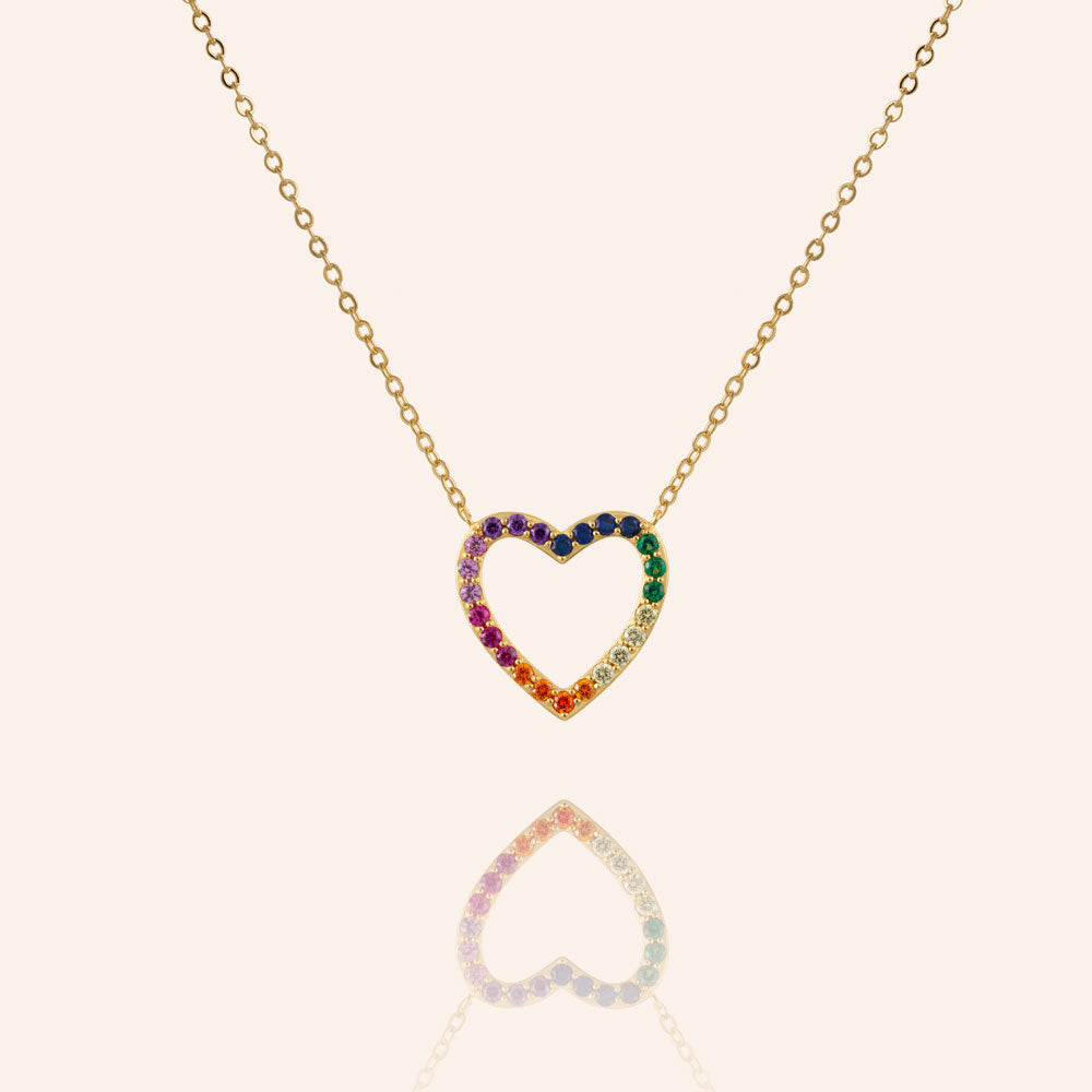 "Where Love Is" 0.8CTW Rainbow Pave Heart Pendant Necklace - Gold