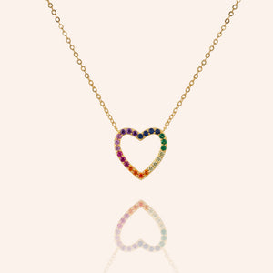 "Where Love Is" 0.8CTW Rainbow Pave Heart Pendant Necklace - Gold