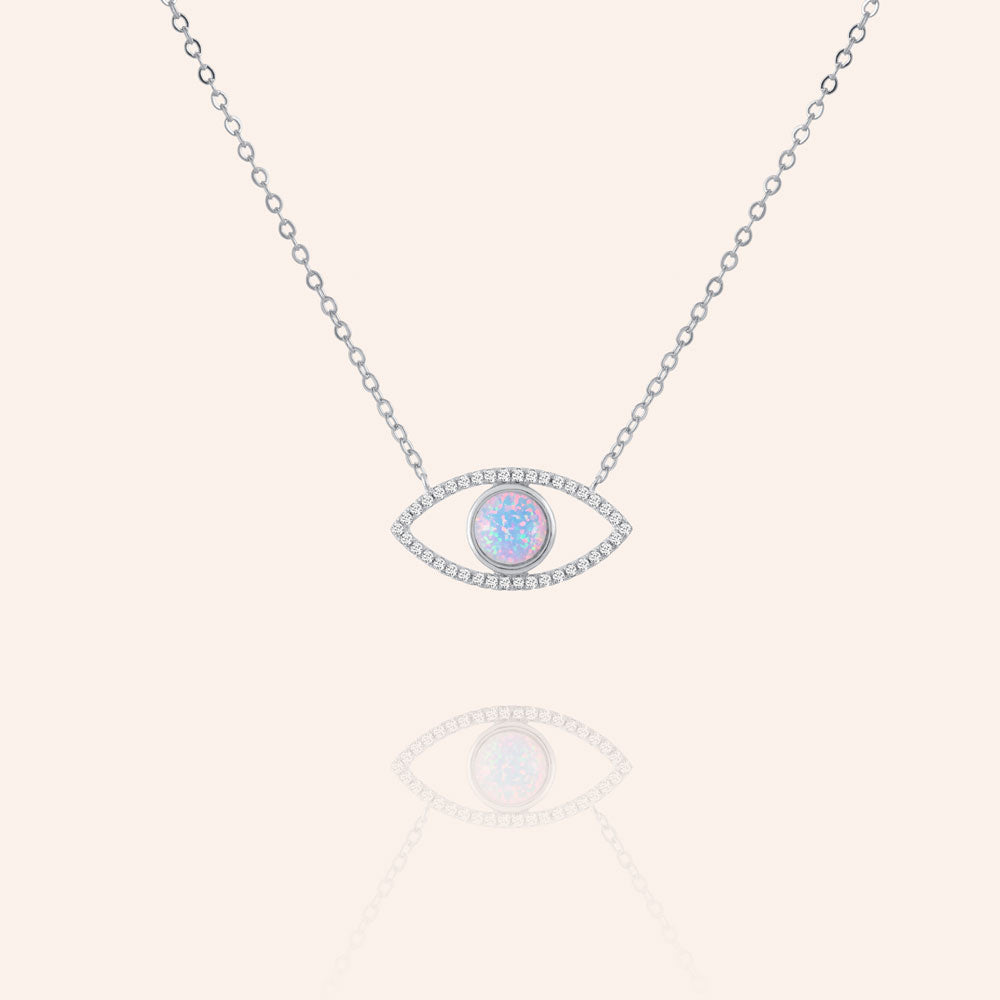 "Eye See you" 0.9CTW Pave & Opal Eye Pendant Necklace - Sterling Silver / Rose Vermeil