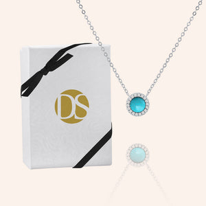 "Little Moment's" 0.6CTW Pave & Turquoise Halo Pendant Necklace