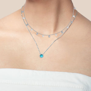 "Little Moment's" 0.6CTW Pave & Turquoise Halo Pendant Necklace
