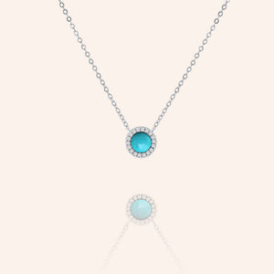 "Little Moment's" 0.6CTW Pave & Turquoise Halo Pendant Necklace