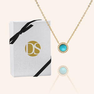 "Little Moment's" 0.6CTW Pave & Turquoise Halo Pendant Necklace
