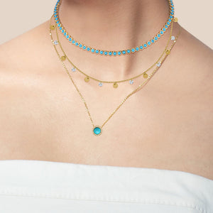 "Little Moment's" 0.6CTW Pave & Turquoise Halo Pendant Necklace