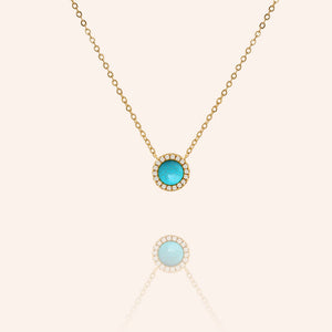 "Little Moment's" 0.6CTW Pave & Turquoise Halo Pendant Necklace