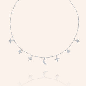 "Celestial" 1.2CTW  Pave Moon & Stars Charms Adjustable Choker Necklace