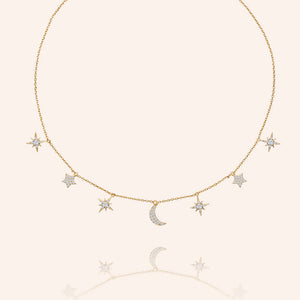 "Celestial" 1.2CTW  Pave Moon & Stars Charms Adjustable Choker Necklace