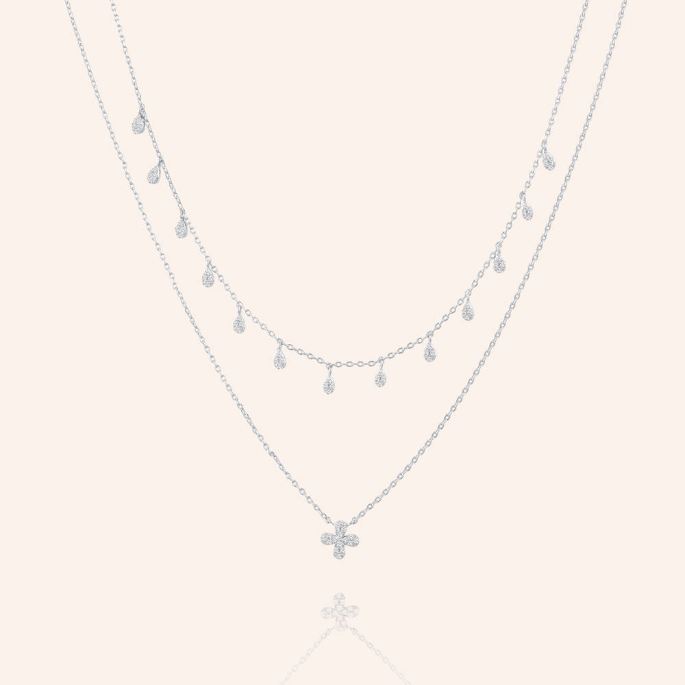"Two Become One" 1.8CTW Pave Drops Duo Layering Necklace