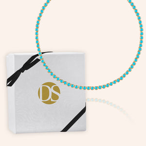 "Milestone" Round Cut Bezel Set Turquoise Tennis Necklace - Gold