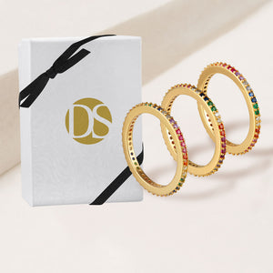 "Eternal Trio" 3.3CTW Rainbow Round Cut  Eternity Bands Ring Set of 3- Gold