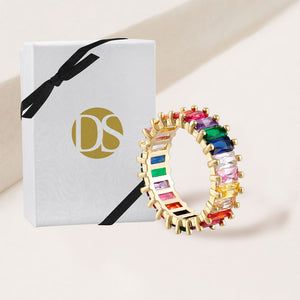 "The Oasis" 6.9CTW Rainbow Baguette Cut Eternity Band Ring- Gold