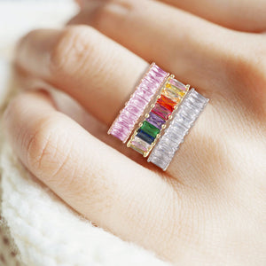 "The Oasis" 6.9CTW Rainbow Baguette Cut Eternity Band Ring- Gold