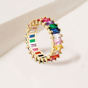 "The Oasis" 6.9CTW Rainbow Baguette Cut Eternity Band Ring- Gold
