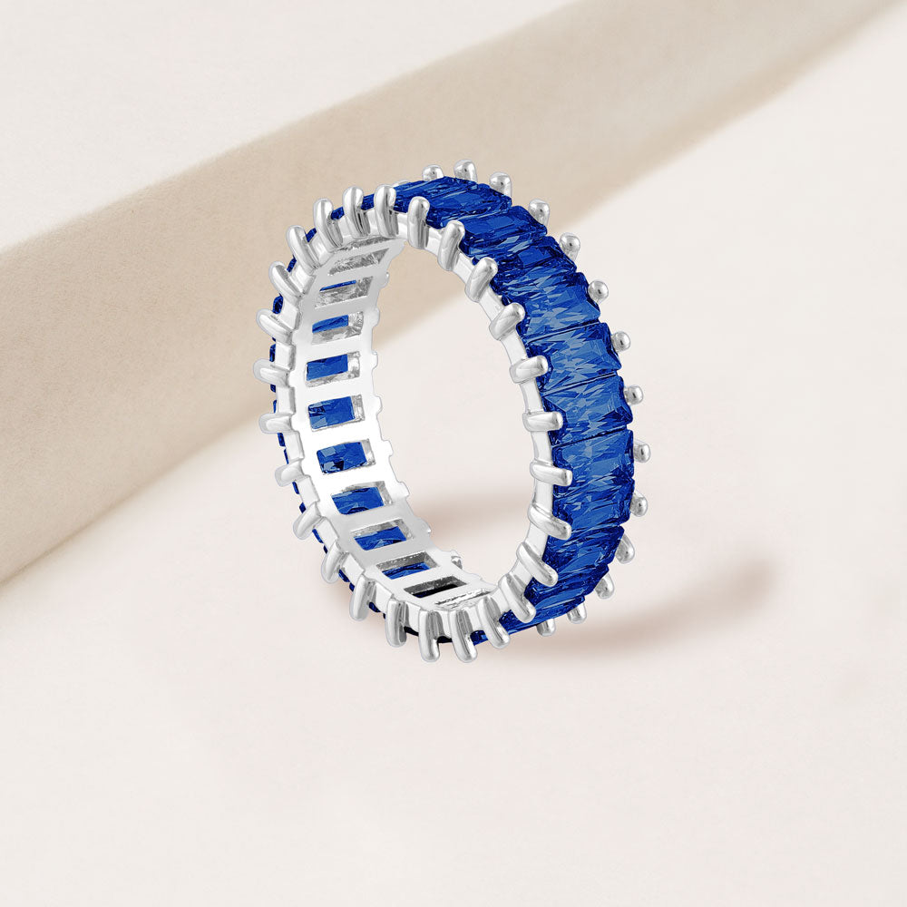 "The Oasis" 6.9CTW Sapphire Blue Baguette Cut Eternity Band Ring- Silver