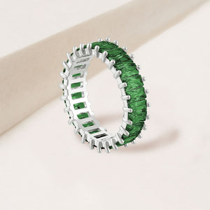 "The Oasis" 6.9CTW Emerald Green Baguette Cut Eternity Band Ring- Silver