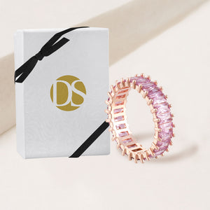 "The Oasis" 6.9CTW Rose Quartz Baguette Cut Eternity Band Ring- Rose Gold