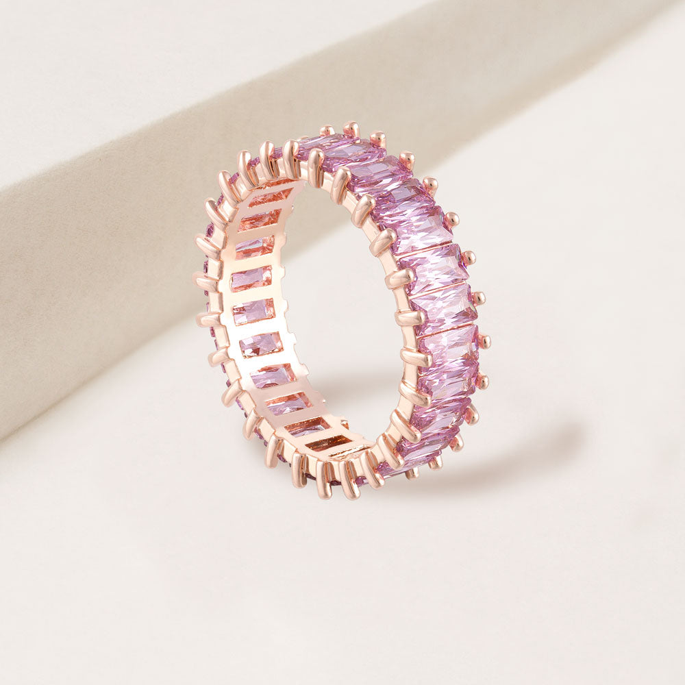 "The Oasis" 6.9CTW Rose Quartz Baguette Cut Eternity Band Ring- Rose Gold