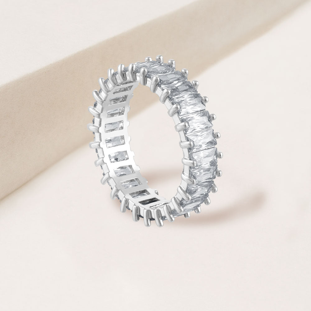 "The Oasis" 6.9CTW Baguette Cut Eternity Band Ring- Silver