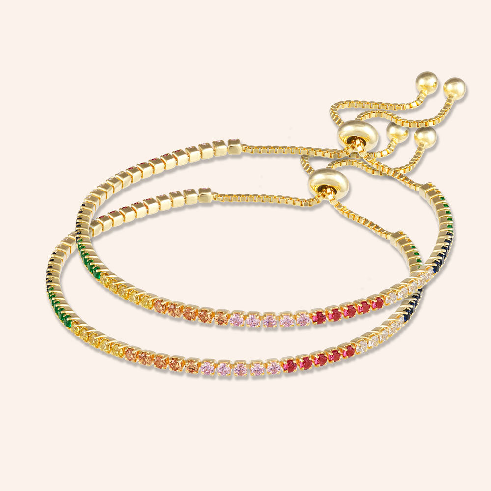 "Time after Time" Set of Two 0.9CTW Rainbow Tennis Pull-Tie Bracelets - Gold
