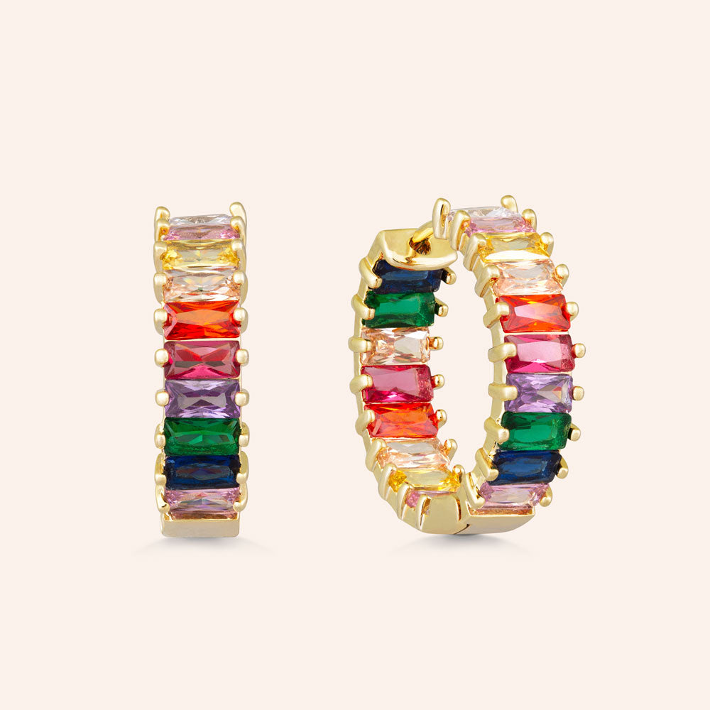 "The Oasis" 5.5CTW Rainbow Inside-Outside Hoop Earrings - Gold