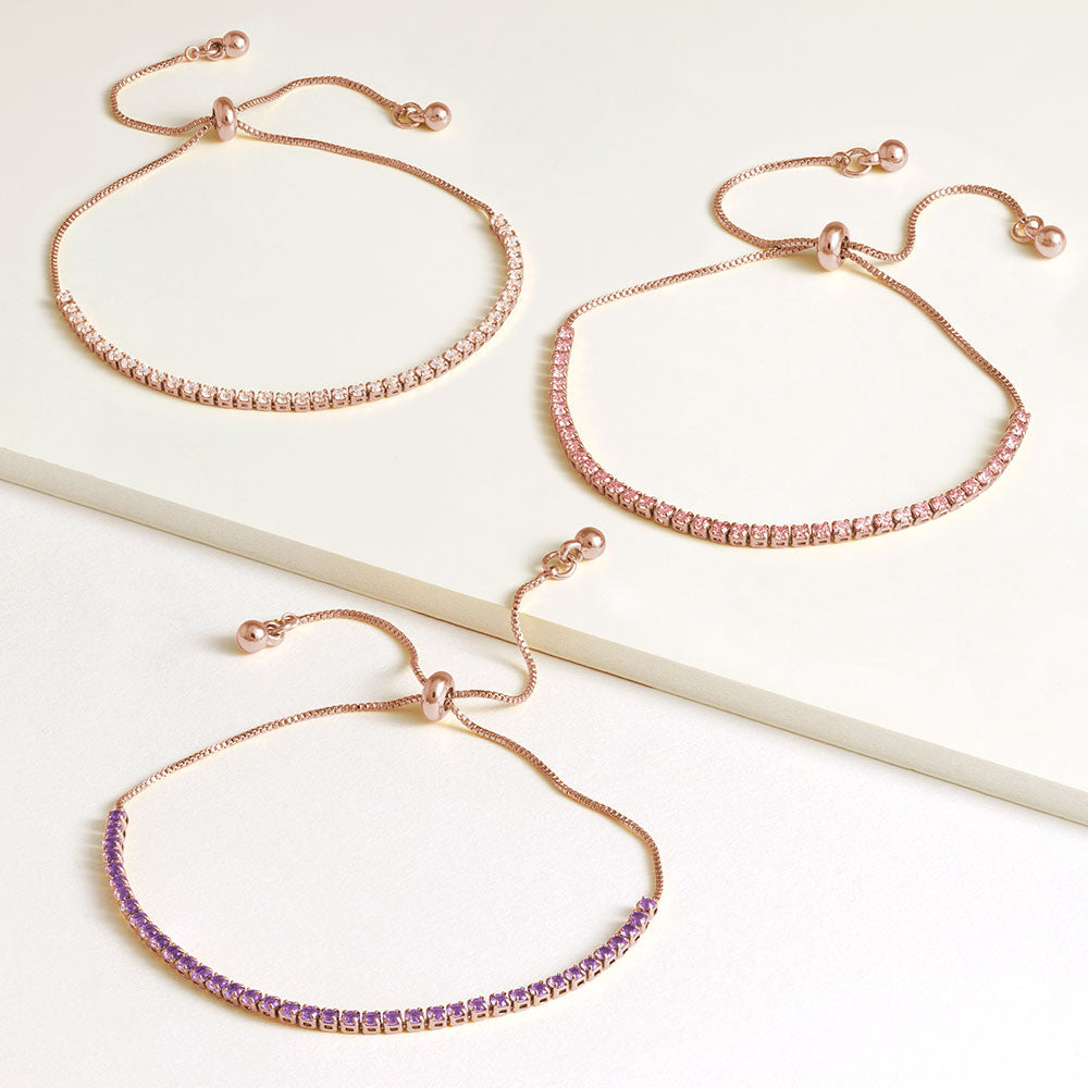 "Time After Time" Set of Three 1.35CTW Tennis Pull-Tie Bracelets - Rose Gold