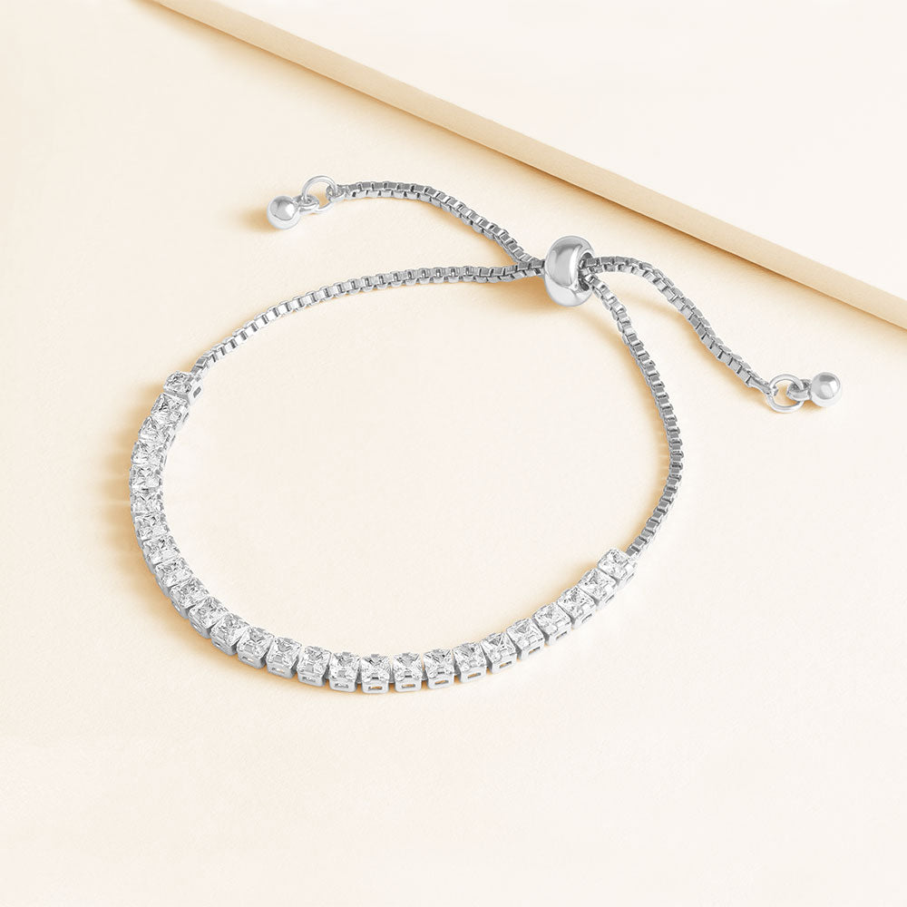 "Save the Date" 7CTW Princess Cut Tennis Pull-Tie Bracelet
