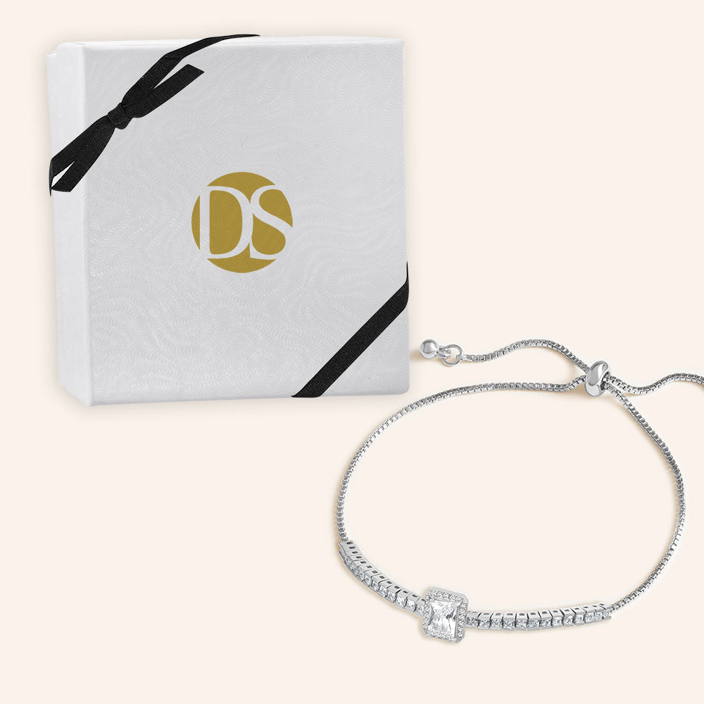 "Sasha" 8.5CTW Halo Emerald Cut Pull-Tie Bracelet