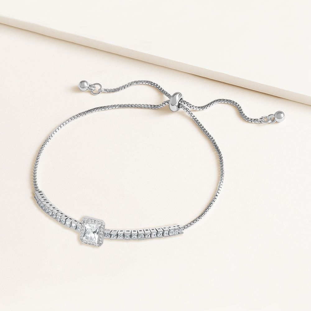 "Sasha" 8.5CTW Halo Emerald Cut Pull-Tie Bracelet