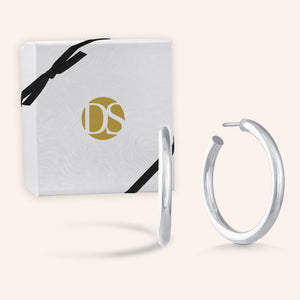 "D Essential" High Polished Grand Round Tube Hoop Earrings - Silver