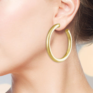 "D Essential" High Polished Grand Round Tube Hoop Earrings - Silver