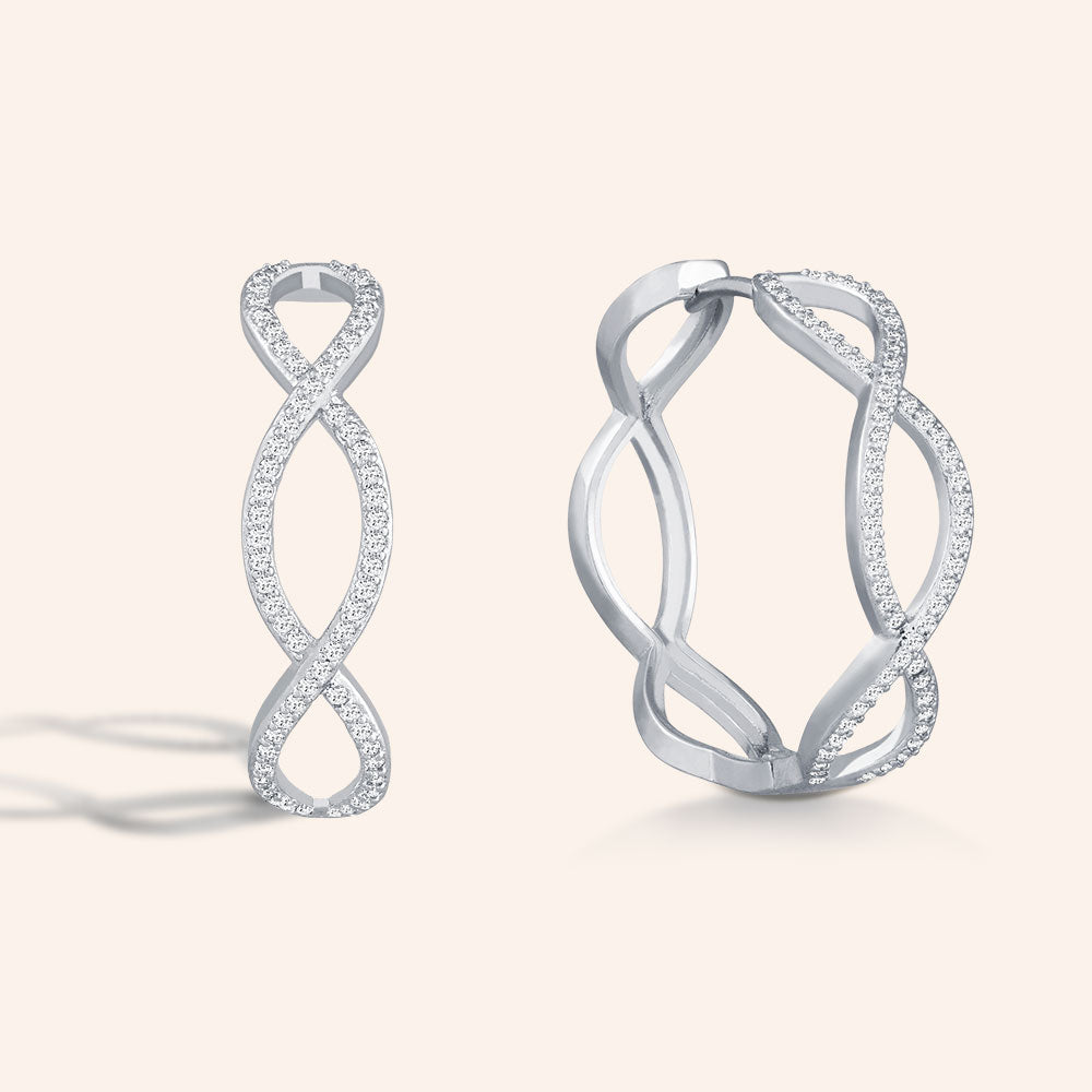 "For Always" 1.2ctw Pave Crisscross Midi Huggie Earrings -Silver