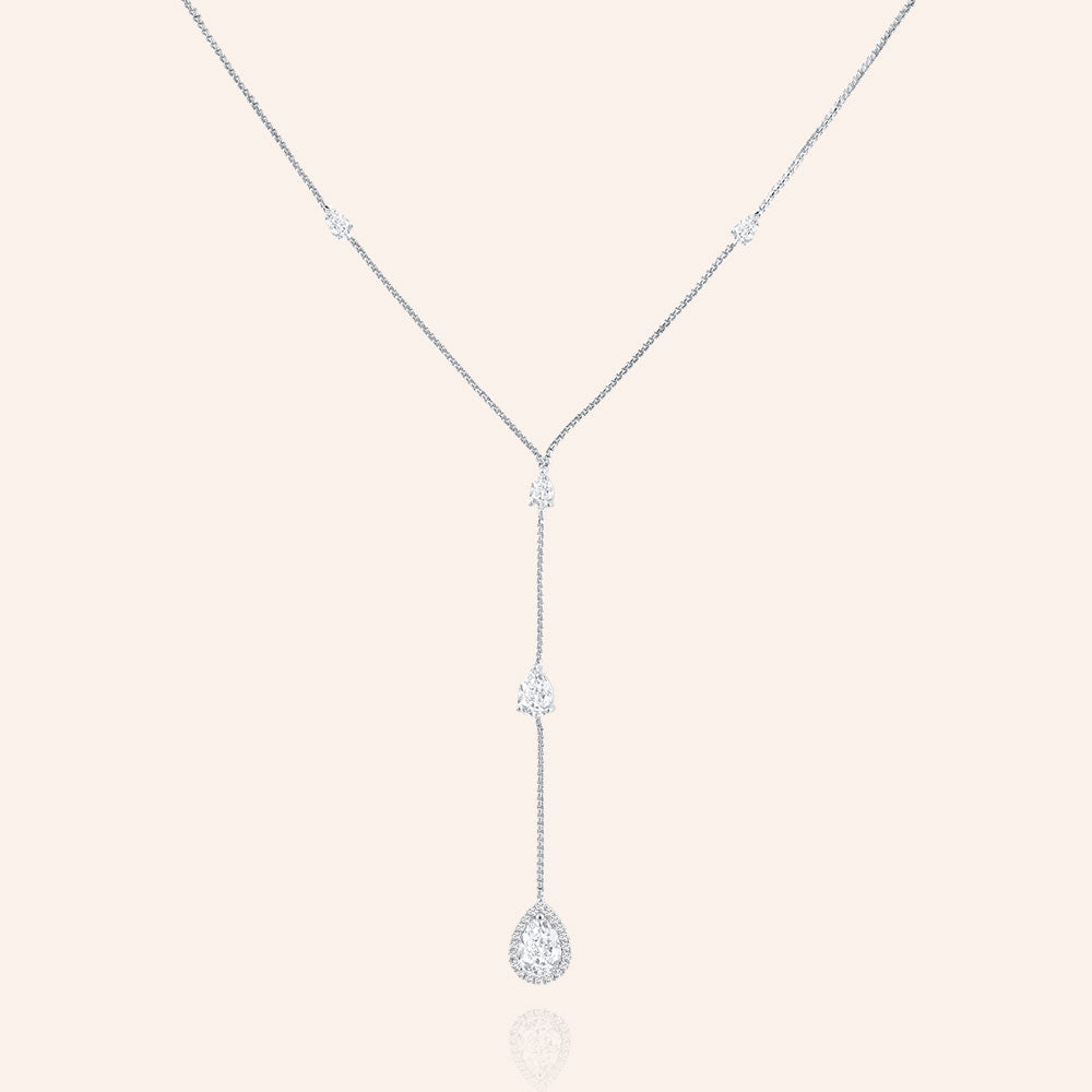 "This is it" 2.8CTW Pave Halo Pear Cut Pendant Y Necklace