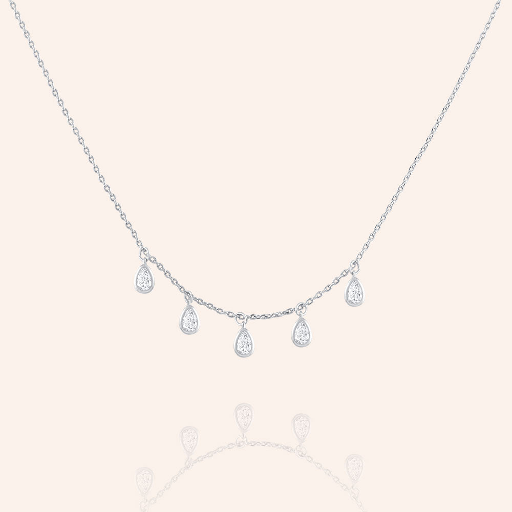 "Gleaming Droplets" 2.2CTW Bezel-Set Pear Cut Charms Necklace