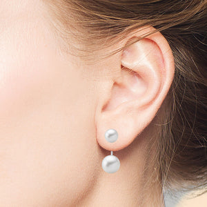 "Loyal Duet" White Pearls Front Back Earrings - Sterling Silver